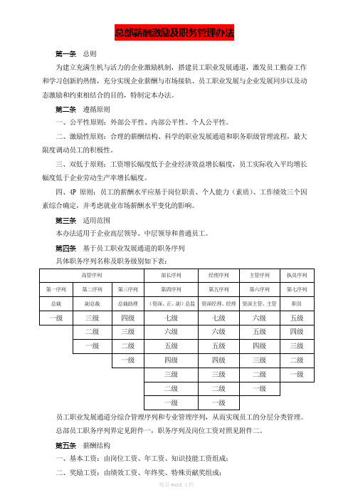 薪酬管理办法整理版