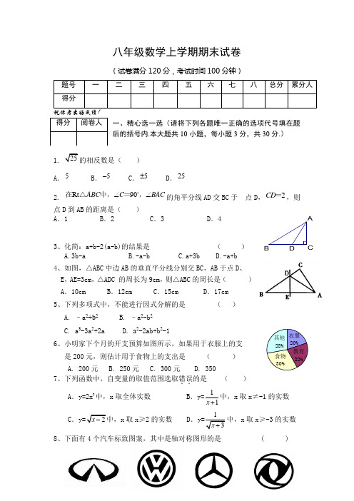 八年级数学上学期期末试卷