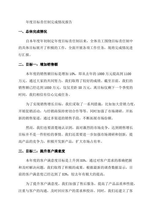 关于年度目标责任制完成情况的报告