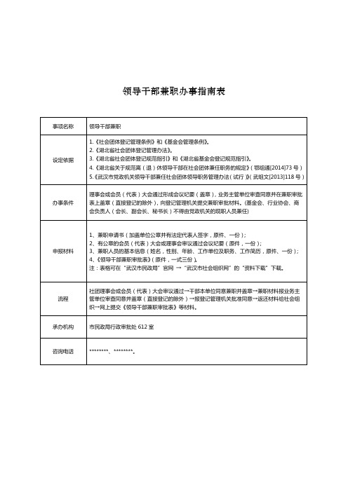 领导干部兼职办事指南表【模板】