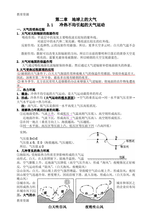 【教育资料】人教高中地理 必修一 第二章 《地球上的大气》知识点总结学习专用