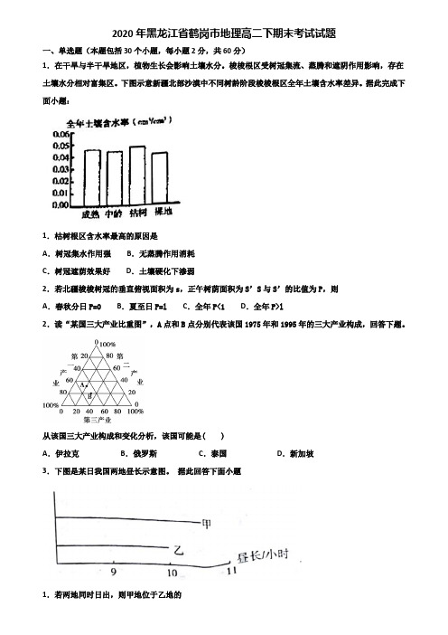 2020年黑龙江省鹤岗市地理高二下期末考试试题含解析