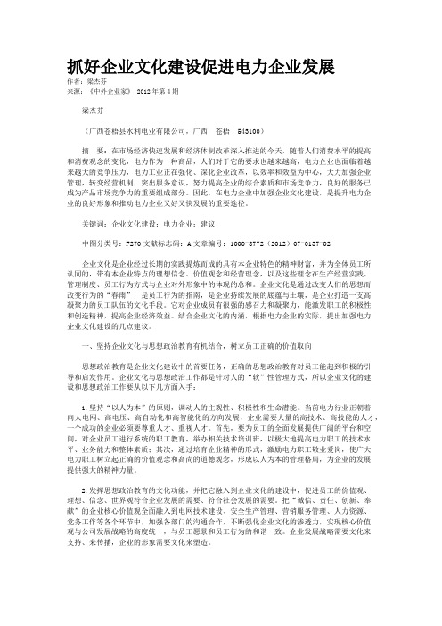 抓好企业文化建设促进电力企业发展