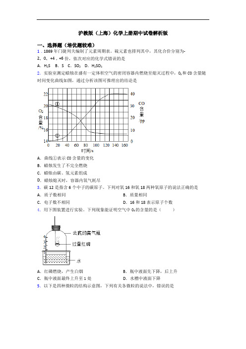 沪教版(上海)初三化学上册期中试卷解析版