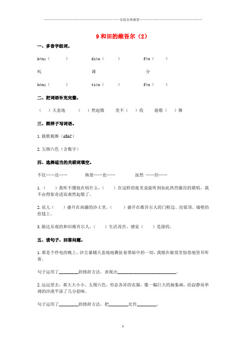 浙江地区新人教版小学六年级语文下册第2单元第9课《和田的维吾尔》精编同步练习(2)