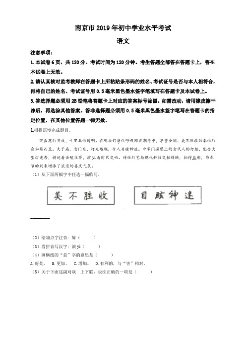 【推荐】江苏省南京市2019年中考语文试题(原卷版)