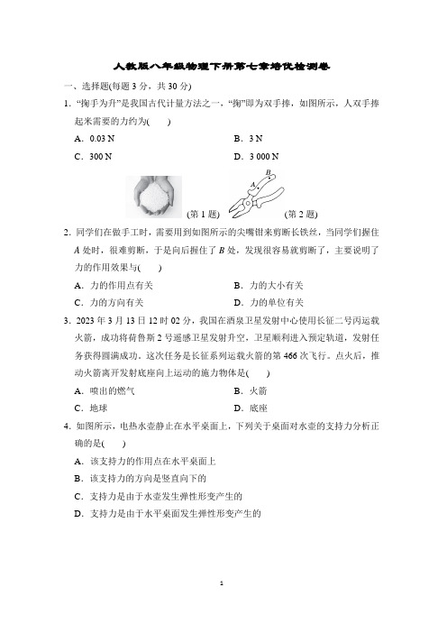 人教版八年级物理下册第七章培优检测卷含答案