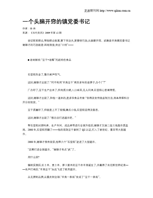 一个头脑开窍的镇党委书记