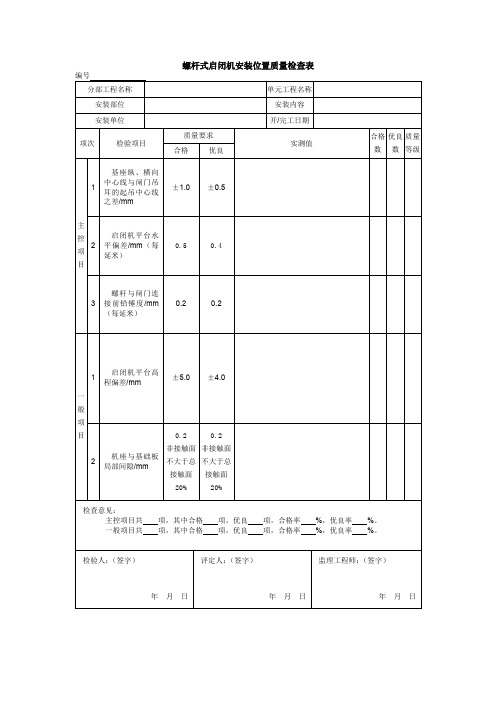 螺杆式启闭机安装位置质量检查表