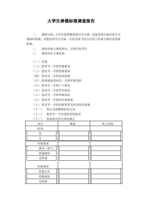 大学生择偶统计调查方案