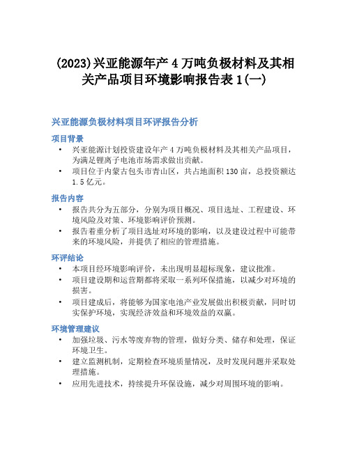 (2023)兴亚能源年产4万吨负极材料及其相关产品项目环境影响报告表1(一)