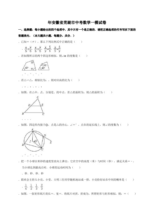 2019年安徽省芜湖市中考数学一模试卷(含答案解析)