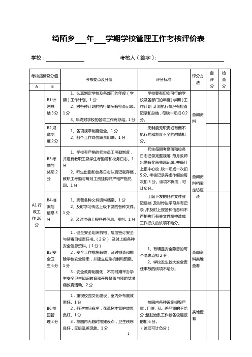 学校管理考核评价表