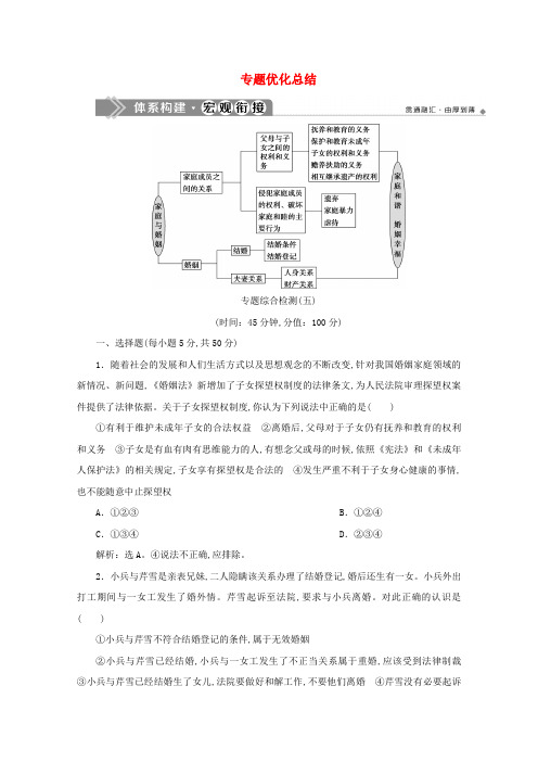 高中政治专题五家庭与婚姻专题优化总结学案新人教版选修5