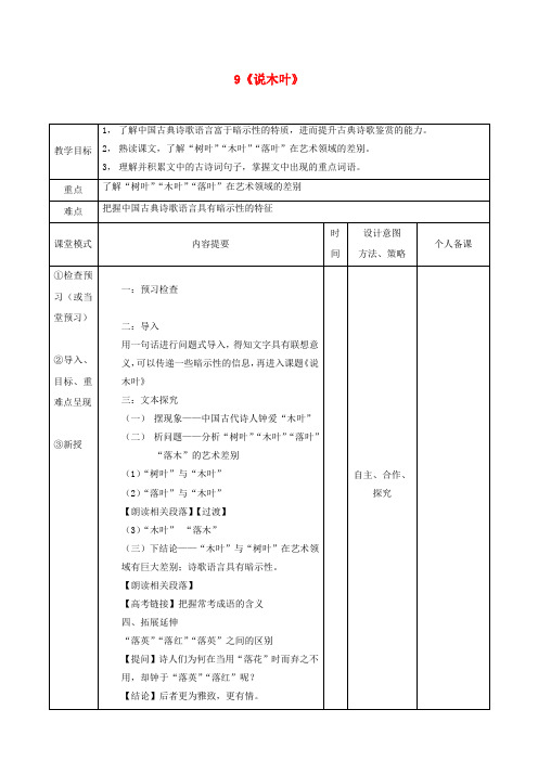 高中语文9说木叶教案新人教版必修5