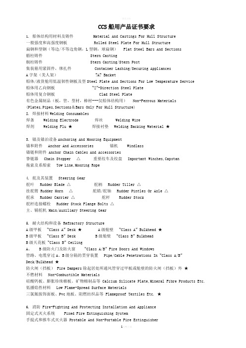 CCS船用产品证书要求
