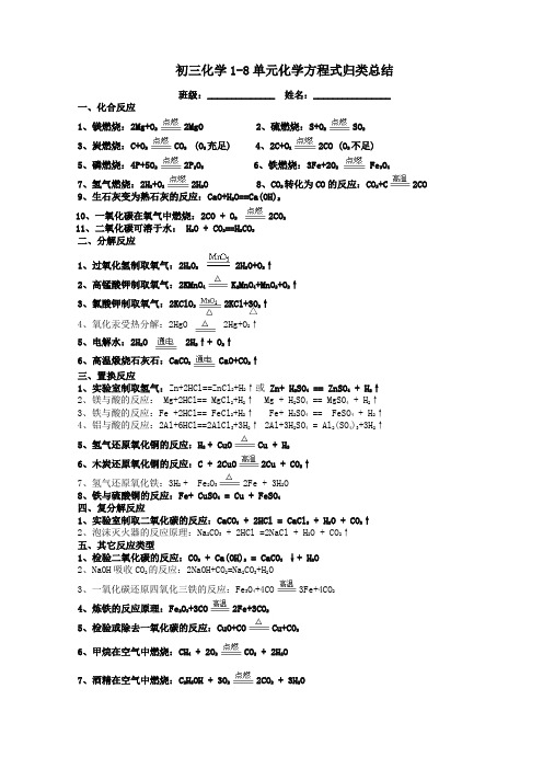 (完整版)初三化学1-8单元化学方程式归类总结