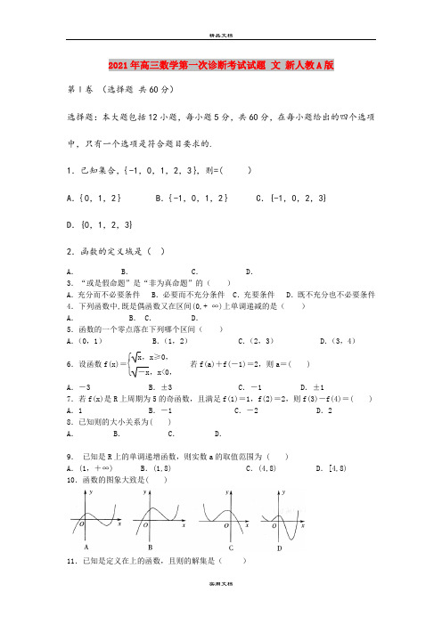 2021年高三数学第一次诊断考试试题 文 新人教A版