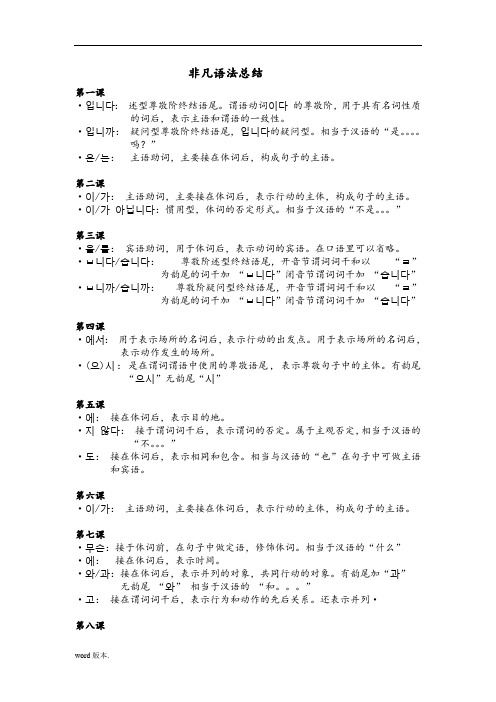 首尔大学韩国语初级语法总结