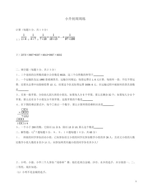 青岛版六年级数学小升初周周练(14)