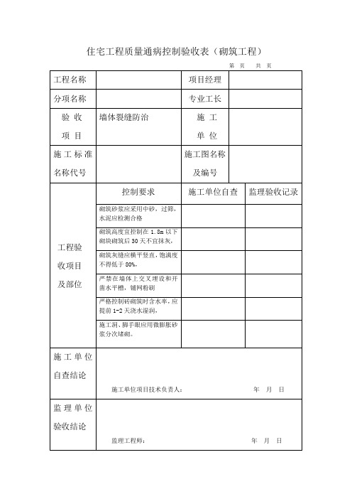 质量通病控制验收表