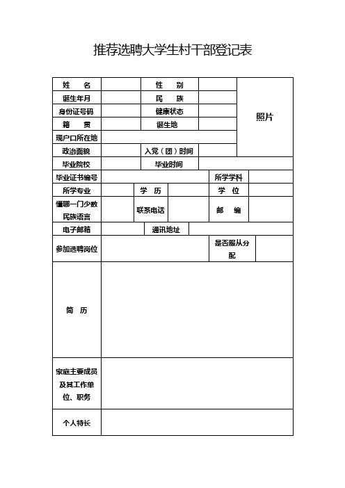 大学生村官报名登记表