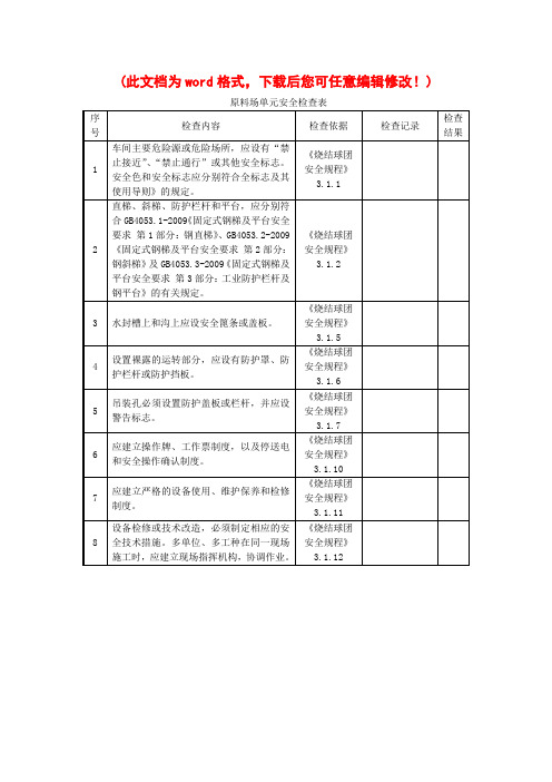 烧结球团厂安全检查表