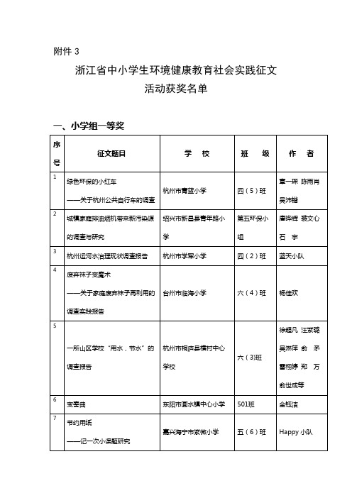 浙江省中小学生环境健康教育社会实践征文