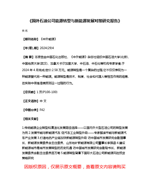 《国外石油公司能源转型与新能源发展对策研究报告》