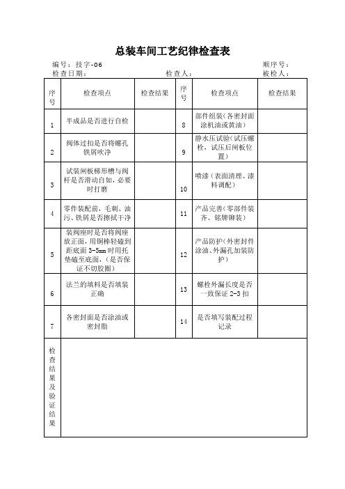 现场工艺检查表