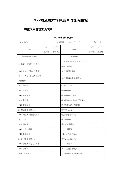 企业物流成本管理表单与流程模板