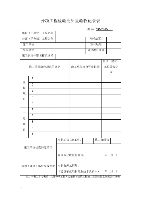 分项工程检验批质量验收记录表