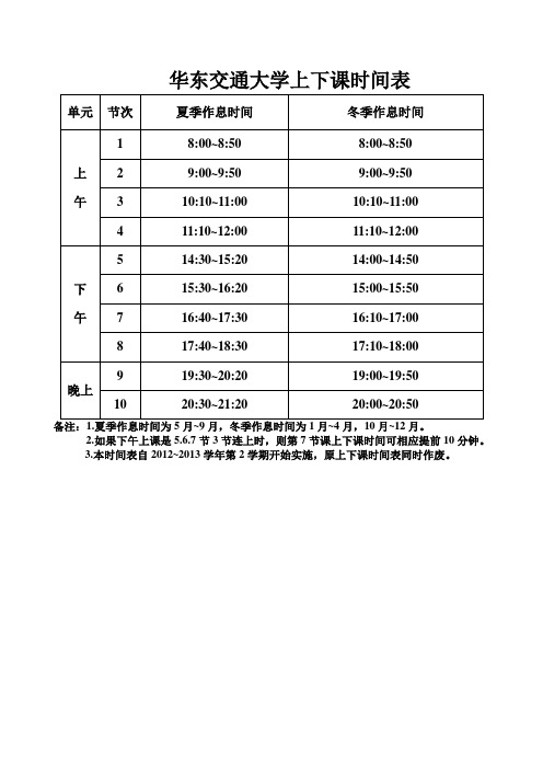 华东交通大学上下课时间表