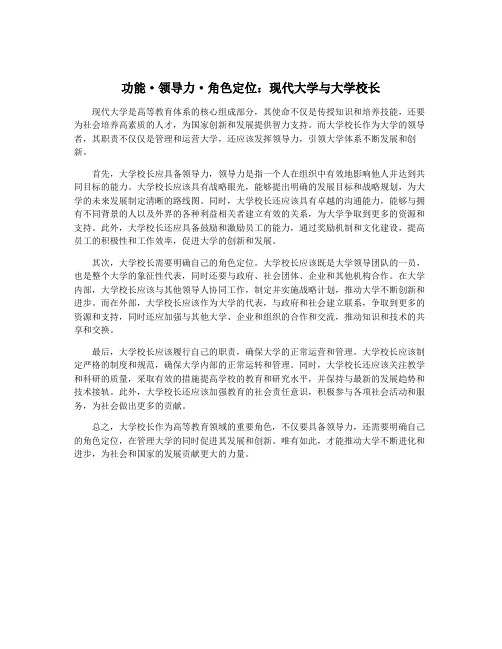 功能·领导力·角色定位：现代大学与大学校长