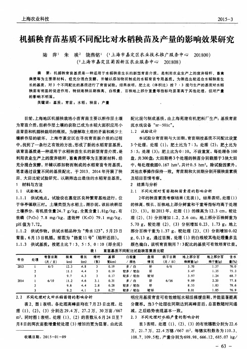 机插秧育苗基质不同配比对水稻秧苗及产量的影响效果研究