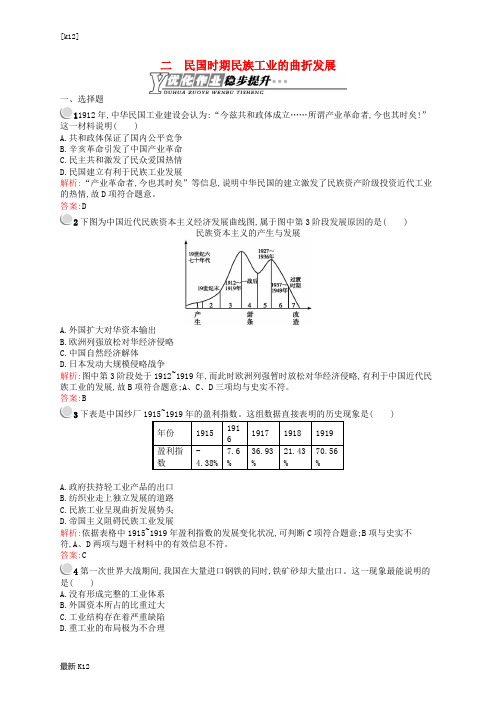 [推荐学习]高中历史 2.2 民国时期民族工业的曲折发展优化作业 人民版必修2