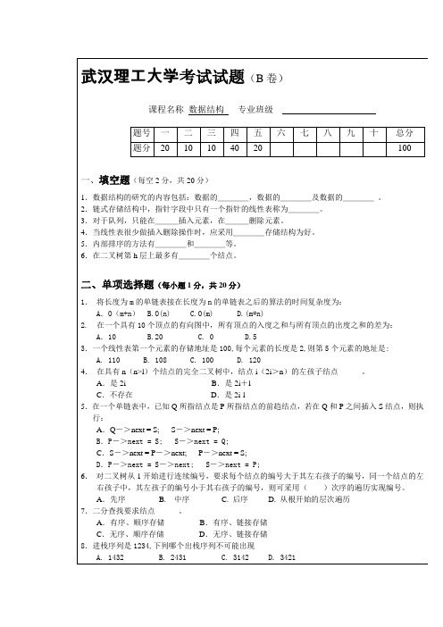 武汉理工大学数据结构试题