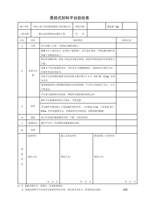 悬挑式卸料平台验收表