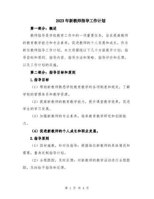 2023年新教师指导工作计划