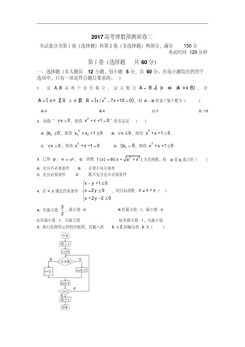 2017届高考预测密卷(2)(理科数学)试卷(含答案解析)