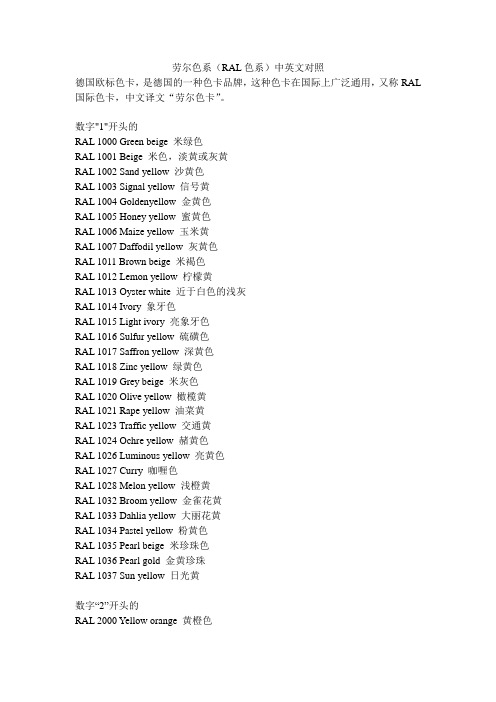 劳尔色系(RAL色系)中英文对照