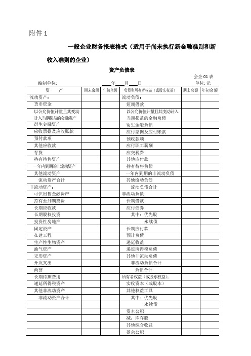 一般企业财务报表格式(适用尚未执行新金融准则和新收入准则的企业)