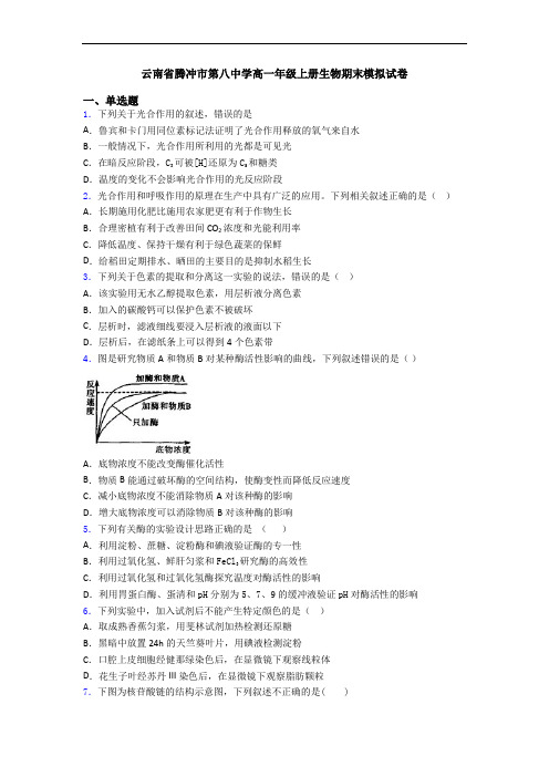 云南省腾冲市第八中学高一年级上册生物期末模拟试卷