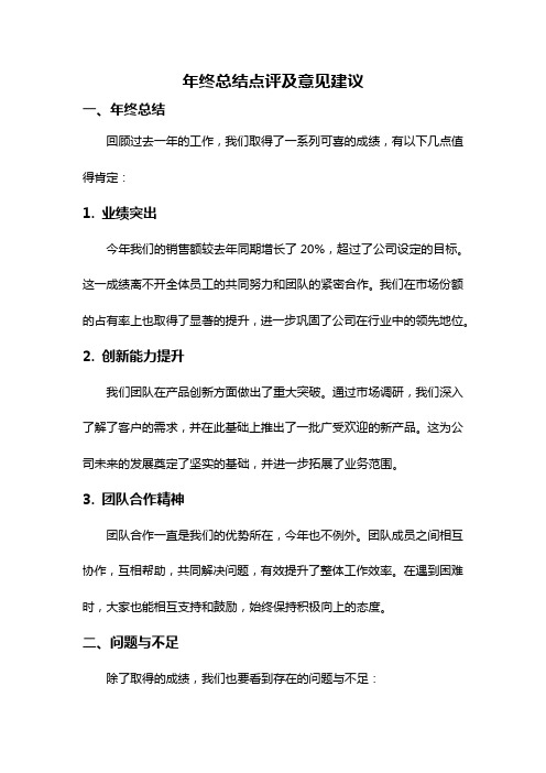 年终总结点评及意见建议