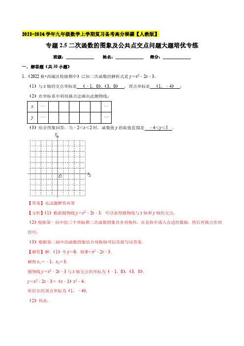 二次函数的图象及公共点交点问题大题培优专练