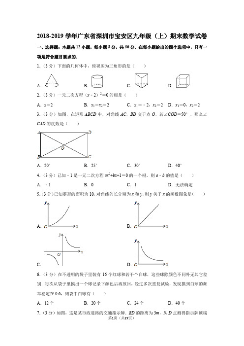 2018-2019学年广东省深圳市宝安区九年级(上)期末数学试卷