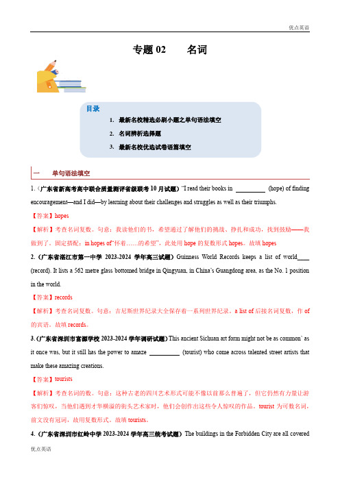 专题02  名词-备战2024年高考英语一轮复习查漏补缺大闯关100道必刷题(解析版)