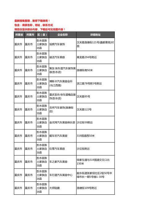 新版重庆市重庆市彭水苗族土家族自治县汽车美容企业公司商家户名录单联系方式地址大全56家