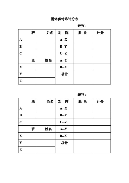 团体赛对阵表