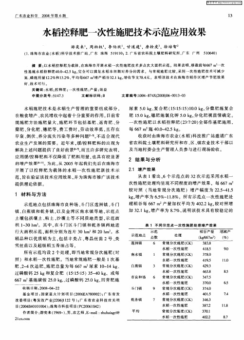 水稻控释肥一次性施肥技术示范应用效果